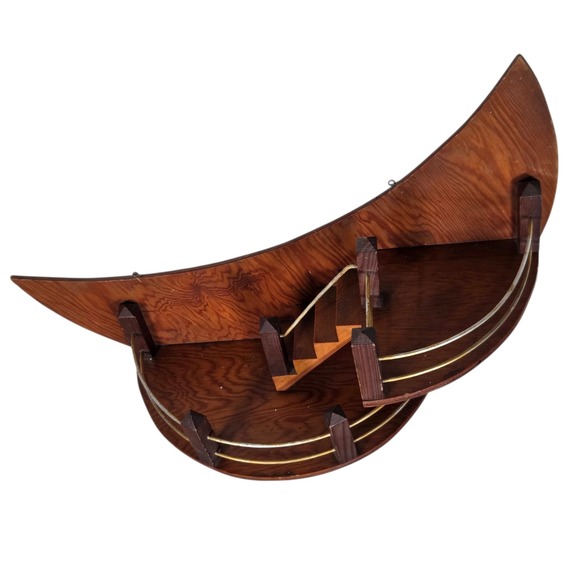 Vintage MCM Hand Made Crescent Moon Stair Step Wood Wall Shelf Celestial Decor - Picture 11 of 13